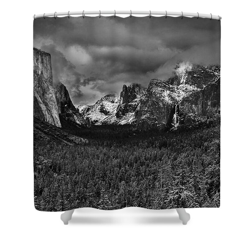 Tree Shower Curtain featuring the photograph Winter Storm Tunnel View Yosemite Valley by Lawrence Knutsson