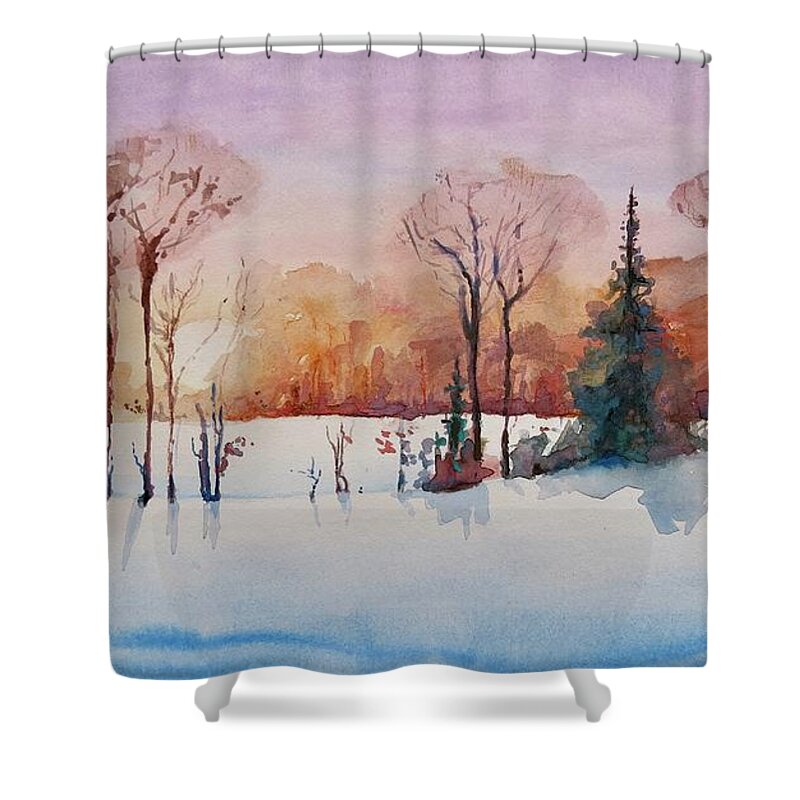 Painting Shower Curtain featuring the painting Winter Sunrise by Geni Gorani
