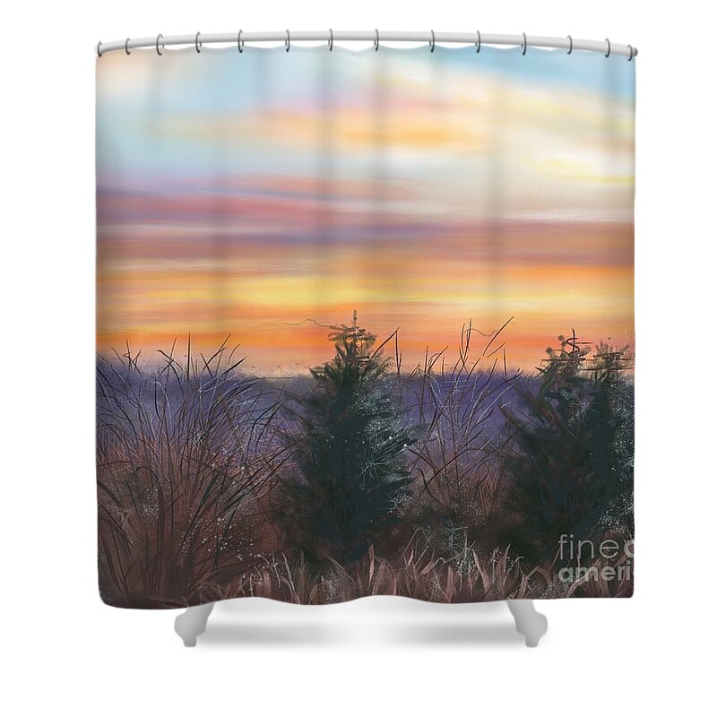 Sunrise Shower Curtain featuring the painting Winter Sunrise by Susan Sarabasha