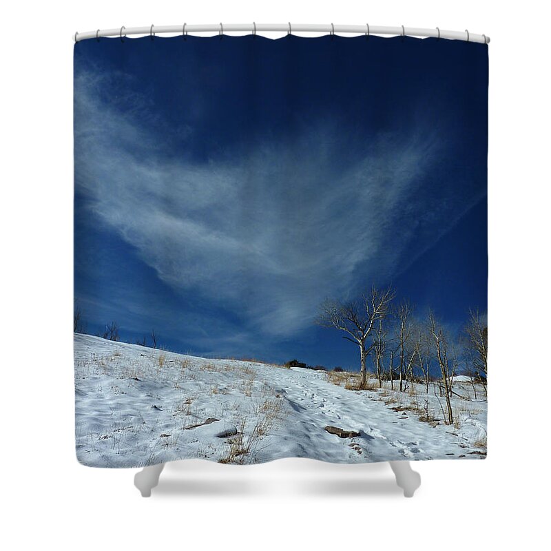 Winter Colorado Hike Simple Zen Cloud Sky Rocky Mountain Shower Curtain featuring the photograph Winter walk by George Tuffy