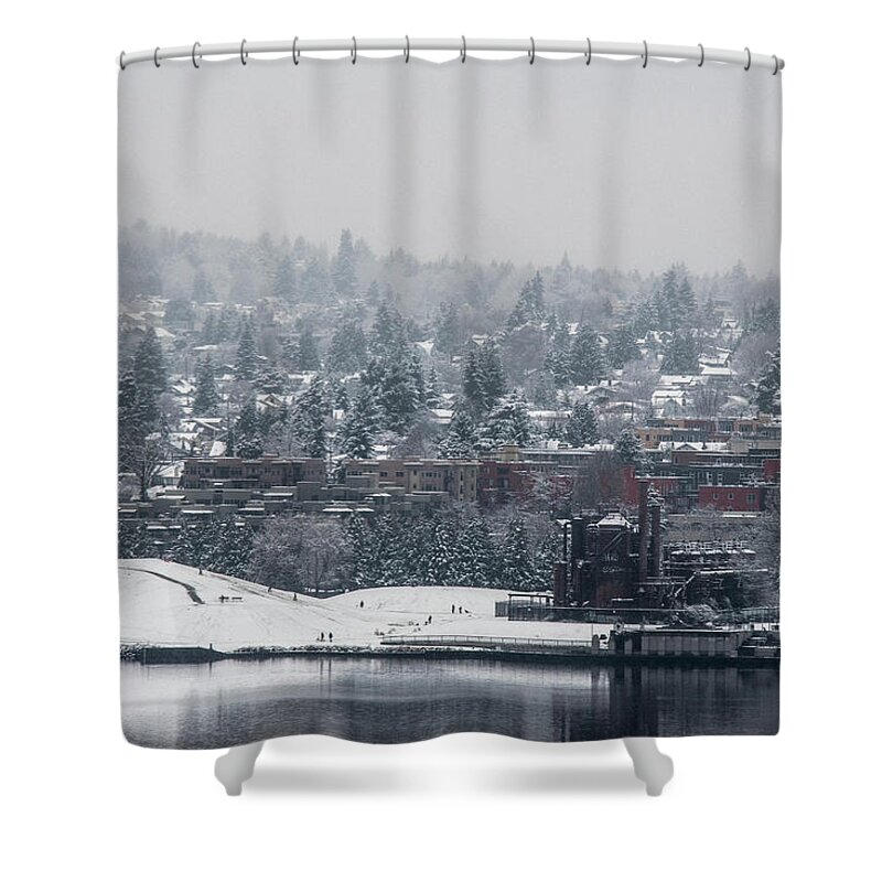 Seattle Shower Curtain featuring the photograph Winter wonderland at Gas Works Park by Matt McDonald