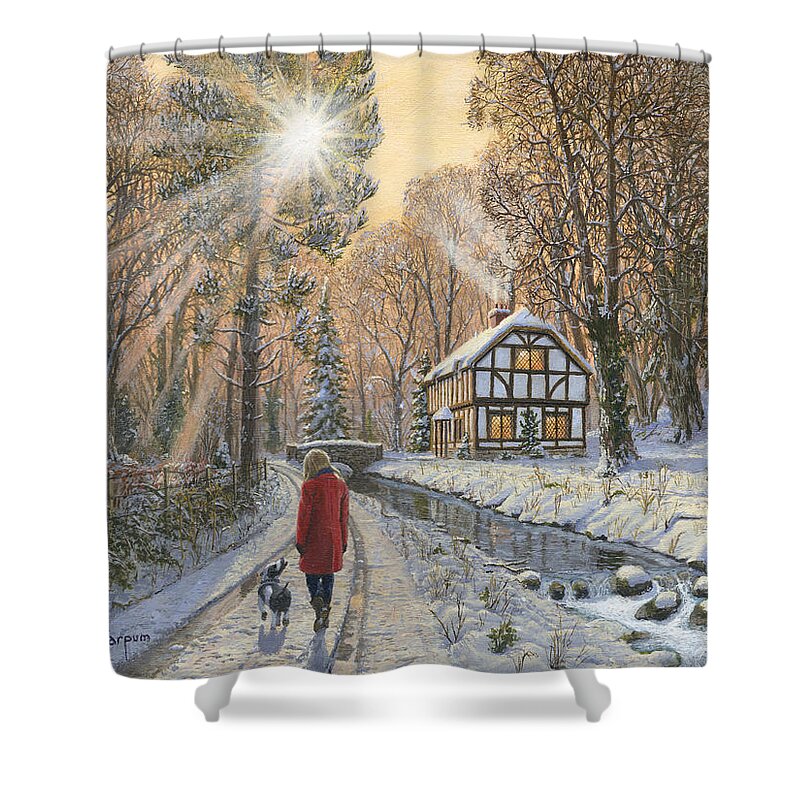Snow Shower Curtain featuring the painting Winter Woodland by Richard Harpum