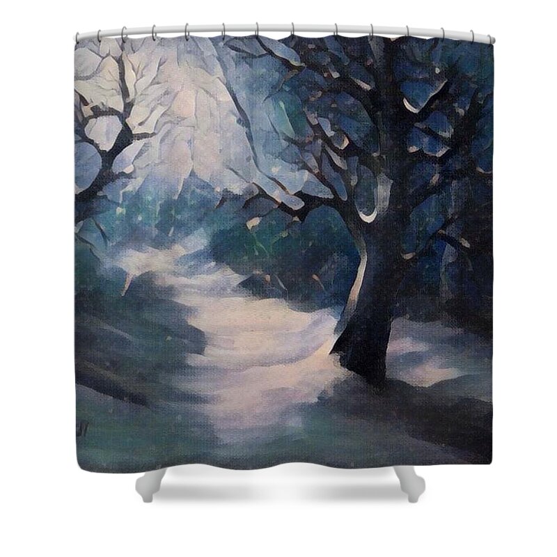 Landscapes Shower Curtain featuring the painting Winter's eve by Megan Walsh