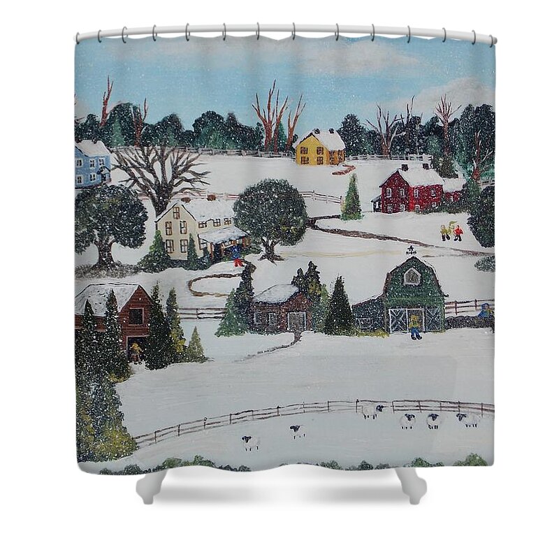 Snow Shower Curtain featuring the painting Winters Last Snow by Virginia Coyle