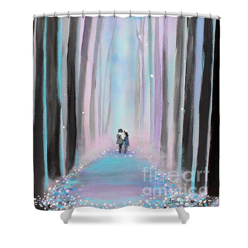 Winter Shower Curtain featuring the painting Winter's Walk by Stacey Zimmerman
