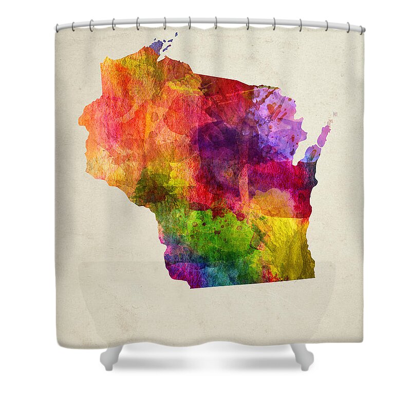 Wisconsin Shower Curtain featuring the painting Wisconsin State Map 02 by Aged Pixel