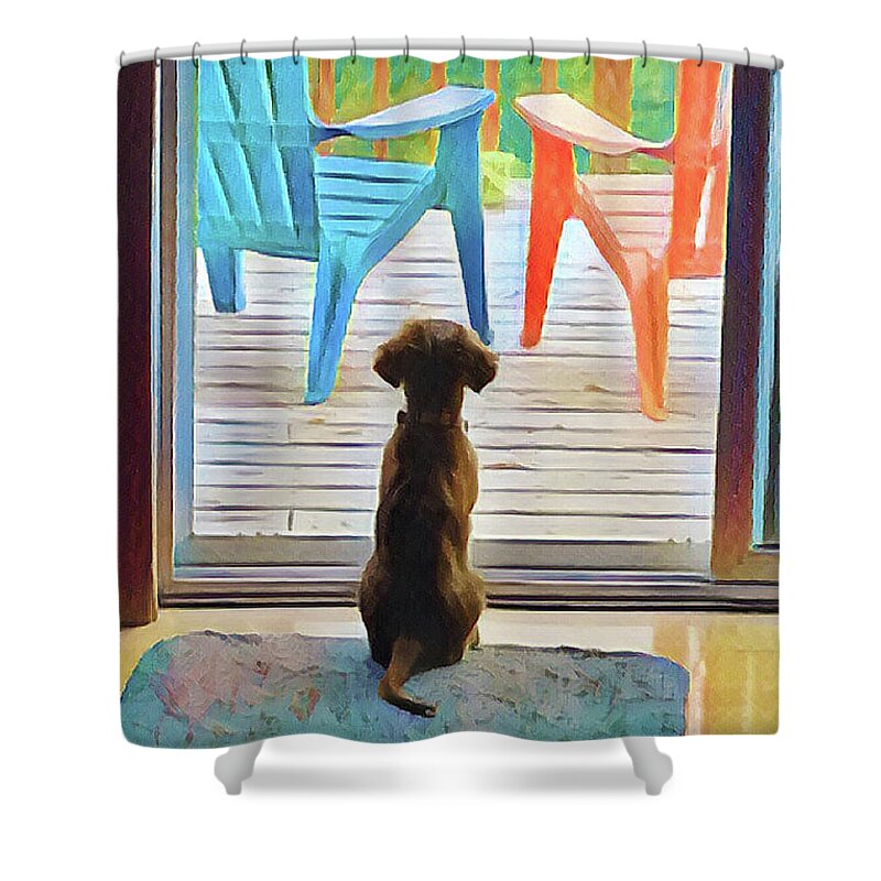 Golden Retriever Shower Curtain featuring the digital art Wishful Thinking by Rod Melotte