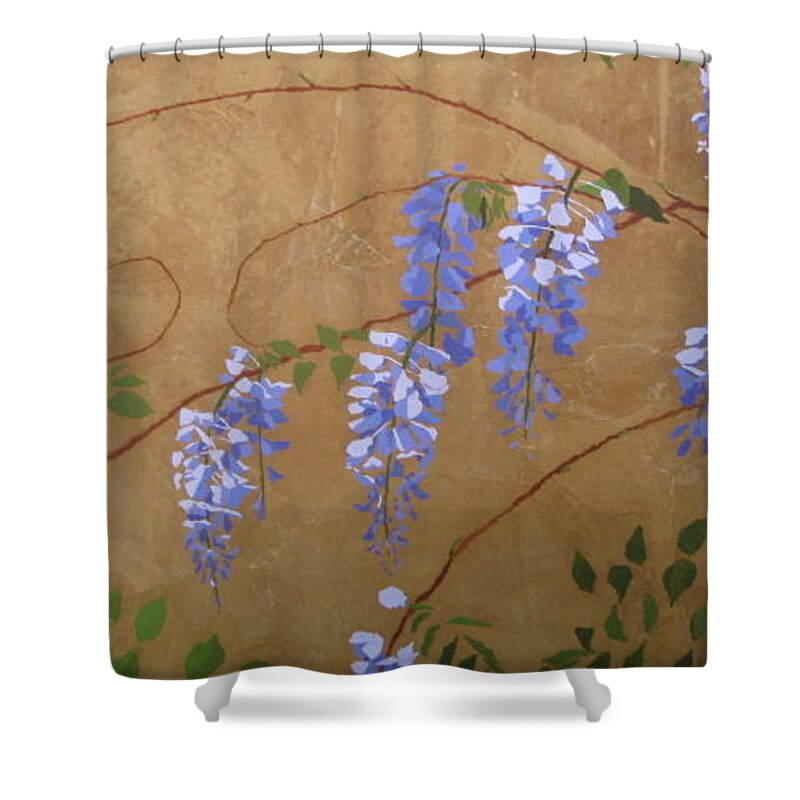 Periwinkle Wisteria Flowers Shower Curtain featuring the painting Wisteria by Leah Tomaino
