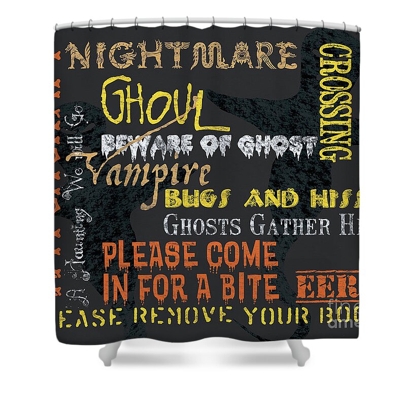 Halloween Shower Curtain featuring the painting Witchcraft Typography by Debbie DeWitt