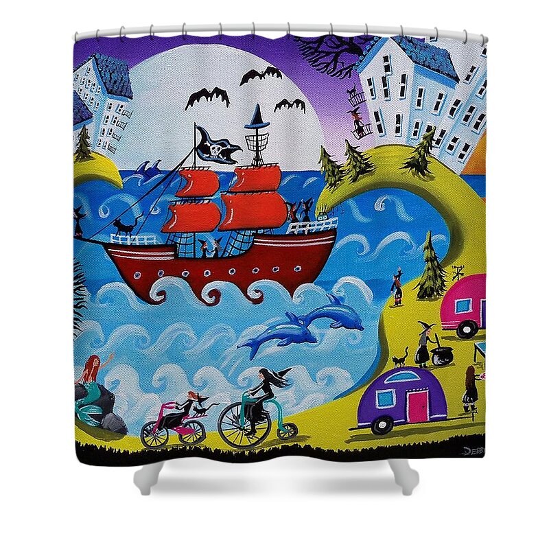 Pirate Shower Curtain featuring the painting Witches By The Sea by Debbie Criswell
