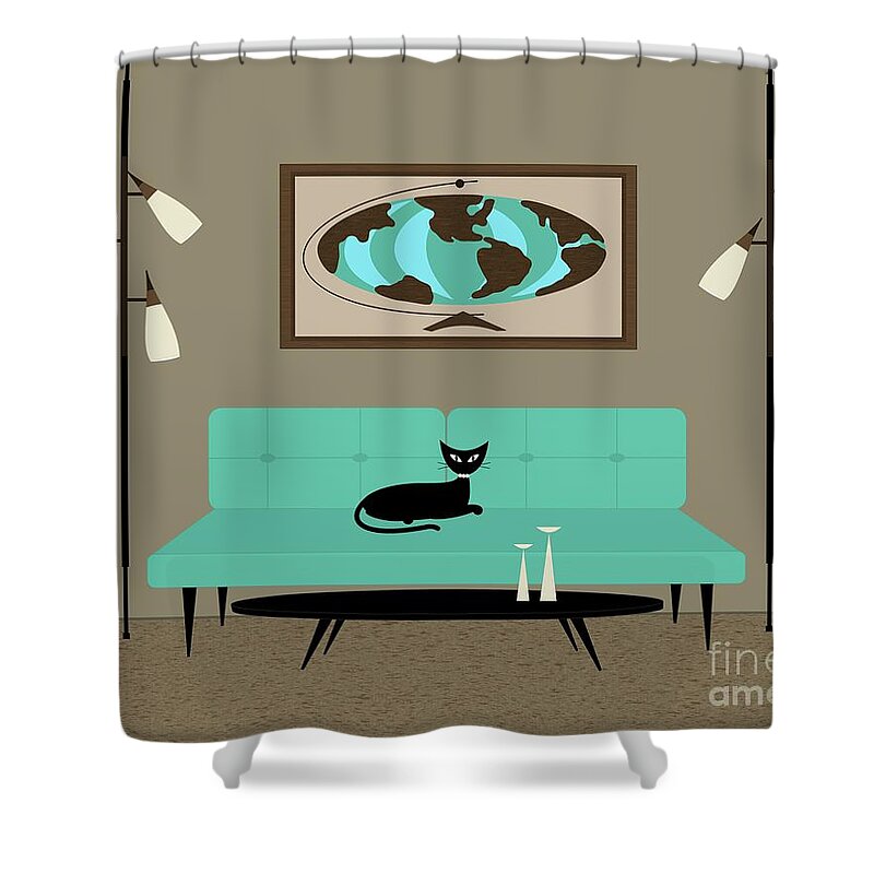Mid Century Modern Shower Curtain featuring the digital art Witco World by Donna Mibus