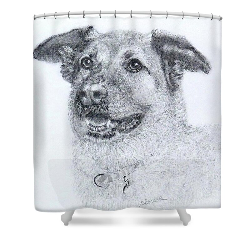 Dog Shower Curtain featuring the drawing With Grace by Susan A Becker
