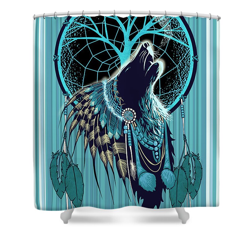 Wolf Shower Curtain featuring the painting Wolf Indian Shaman by Sassan Filsoof