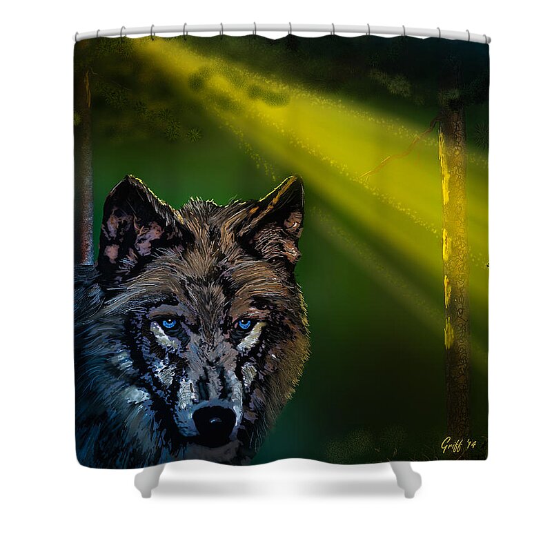 Canada Shower Curtain featuring the digital art Wolf of the Dark Wood by J Griff Griffin