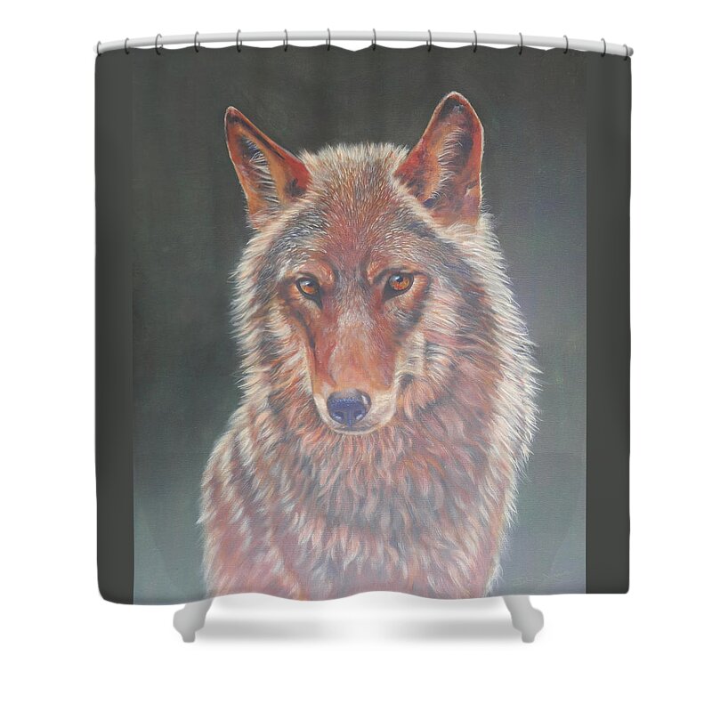 Wolf Shower Curtain featuring the painting Wolf Portrait by John Neeve