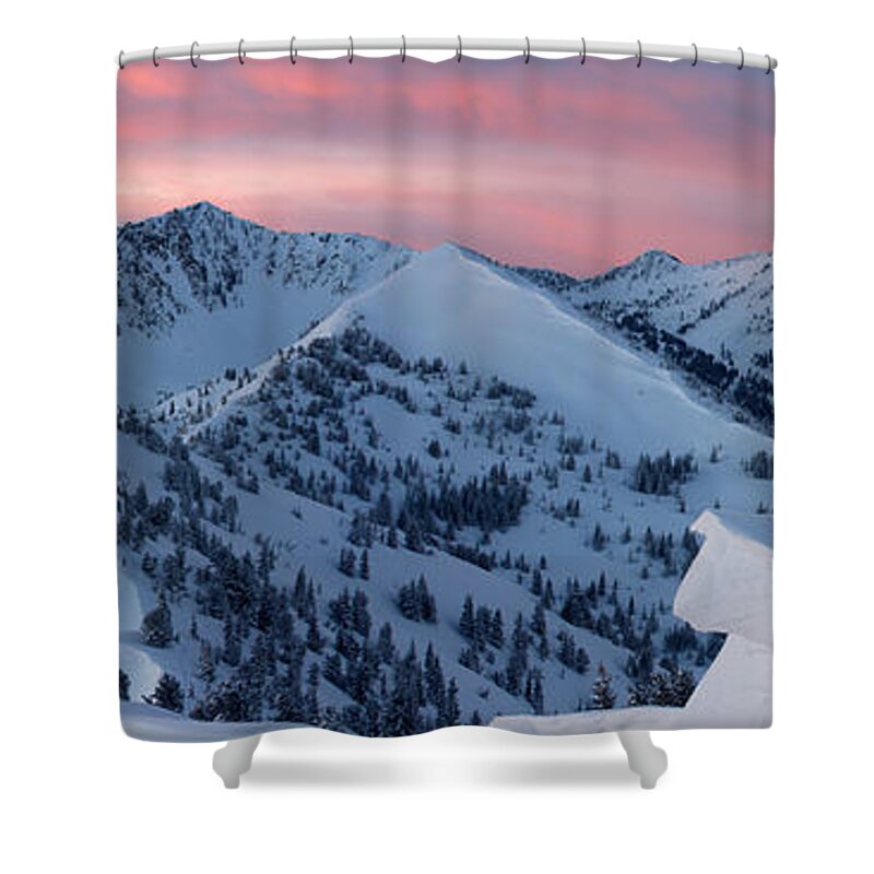 Alta Shower Curtain featuring the photograph Wolverine Cirque Sunrise Panoramic by Brett Pelletier