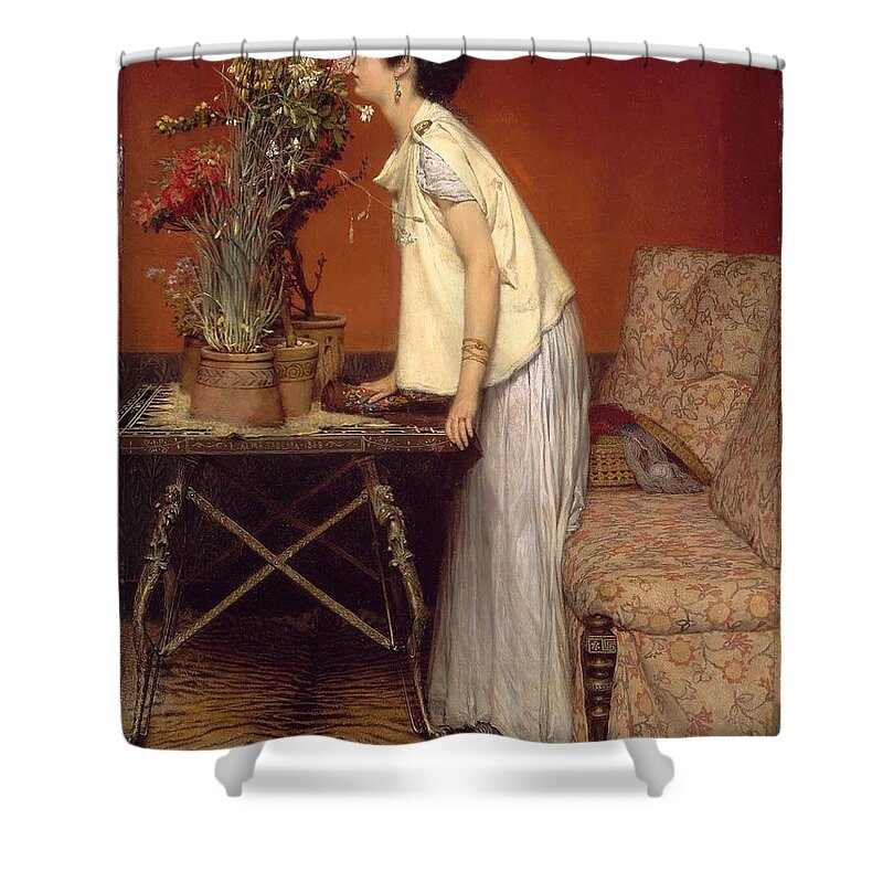 Woman And Flowers Shower Curtain featuring the painting Woman and Flowers by MotionAge Designs
