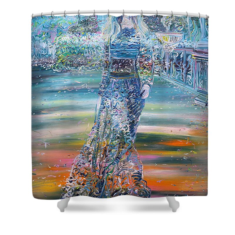 Woman Shower Curtain featuring the painting Woman And Garden by Fabrizio Cassetta