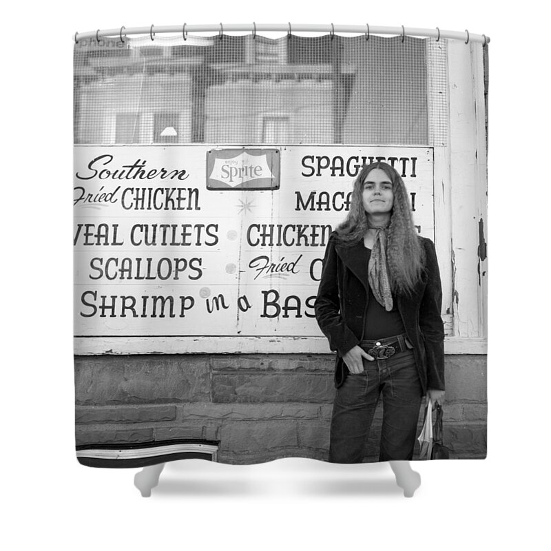 Providence Shower Curtain featuring the photograph Woman Contemplates Scallops, 1972 by Jeremy Butler
