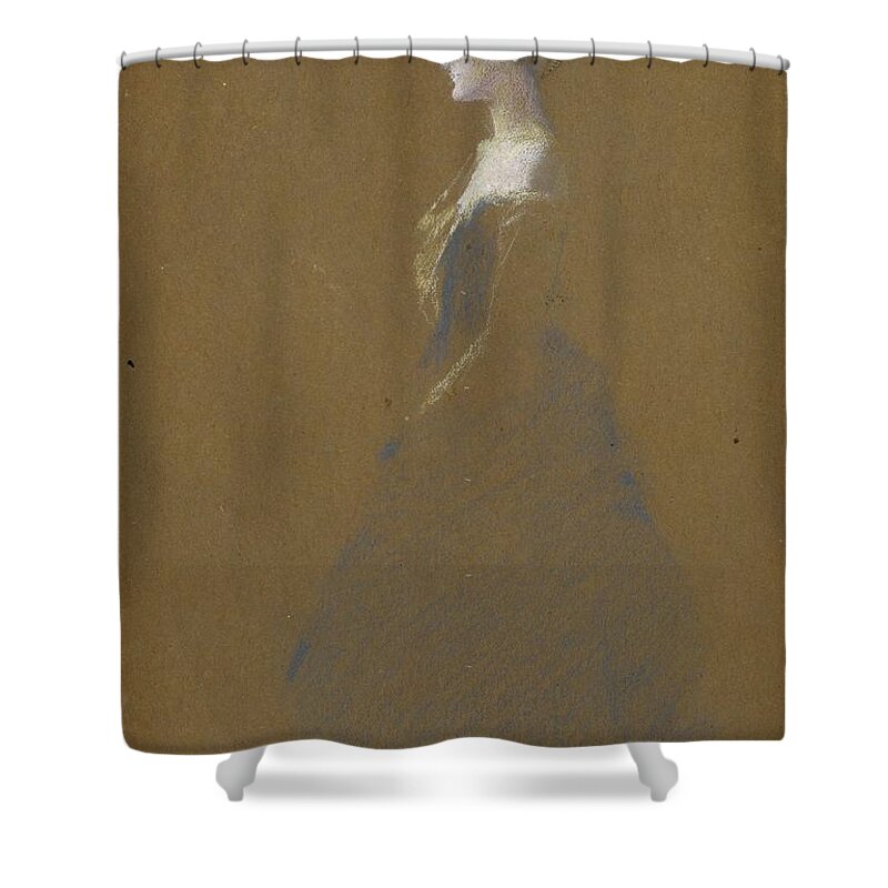 Woman In A Blue Dress Shower Curtain featuring the painting Woman in a Blue Dress by Thomas Wilmer