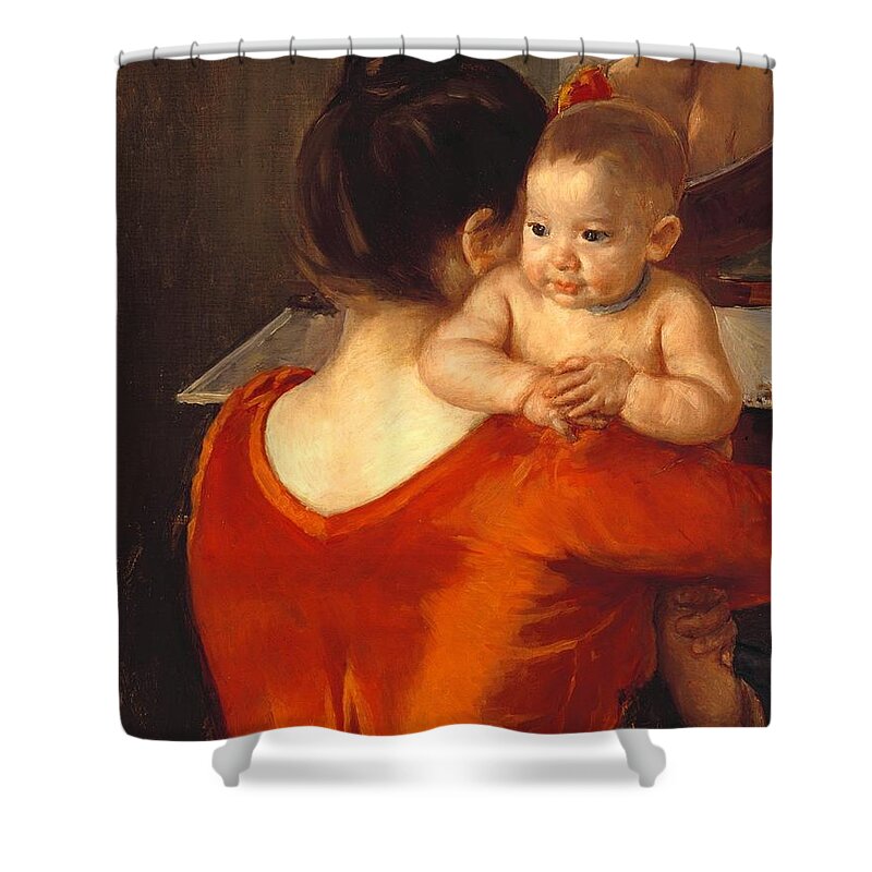 Mary Cassatt (american Shower Curtain featuring the painting Woman in a Red Bodice and Her Child by MotionAge Designs