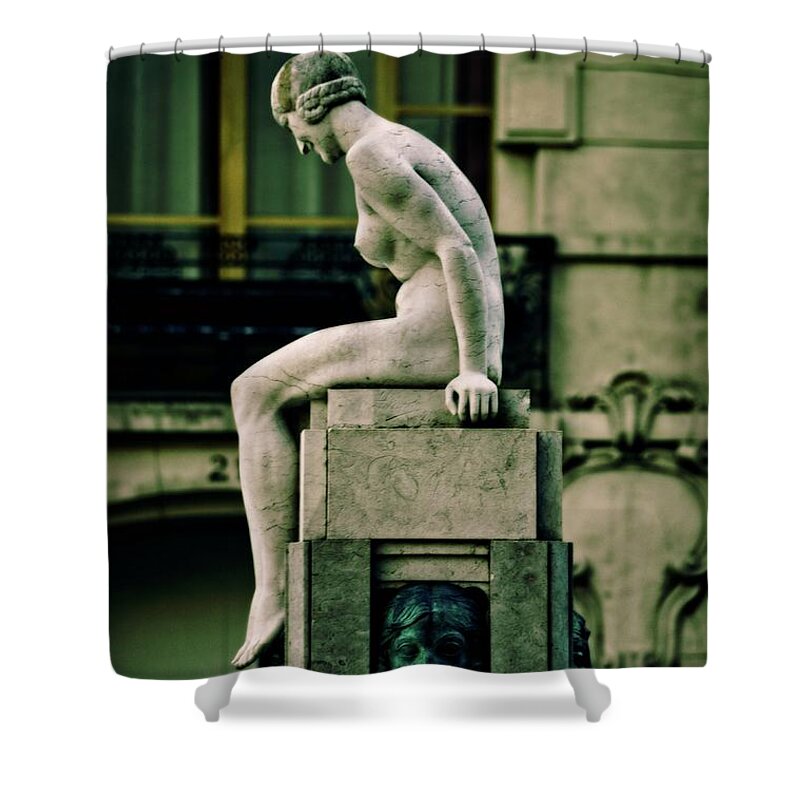 Statue Shower Curtain featuring the photograph Woman on the Fountain by Mary Machare