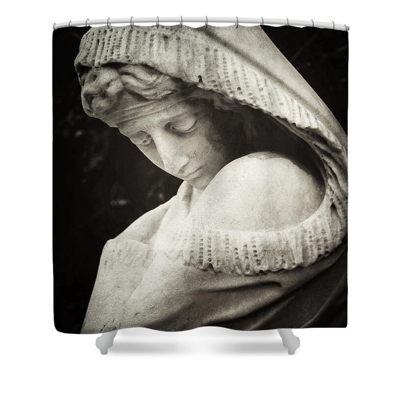 Statue Shower Curtain featuring the photograph Woman with bowed head by Debra Fedchin