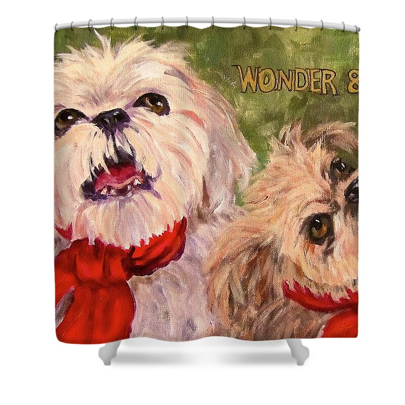 Dogs Shower Curtain featuring the painting Wonder and Joy by Barbara O'Toole