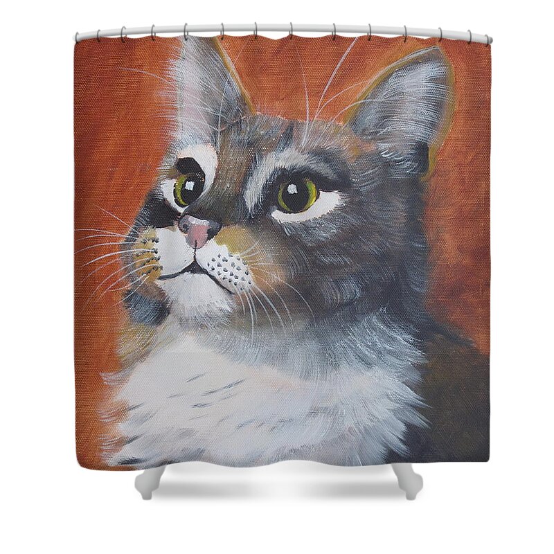 Pets Shower Curtain featuring the painting Wonder Cat by Kathie Camara