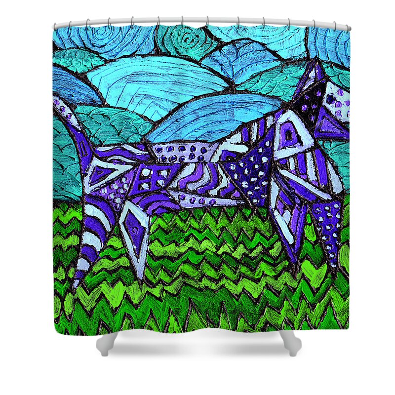 Dog Shower Curtain featuring the painting Wonder Dog by Wayne Potrafka