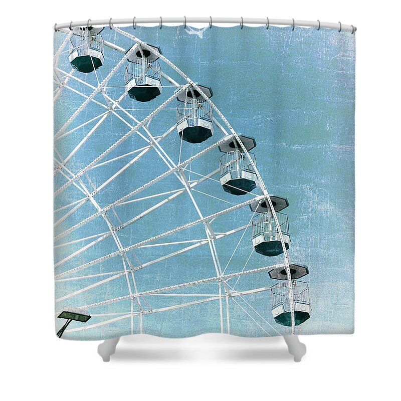 Atlantic Shower Curtain featuring the photograph Wonder Wheel and Plane Series 3 Blue by Marianne Campolongo