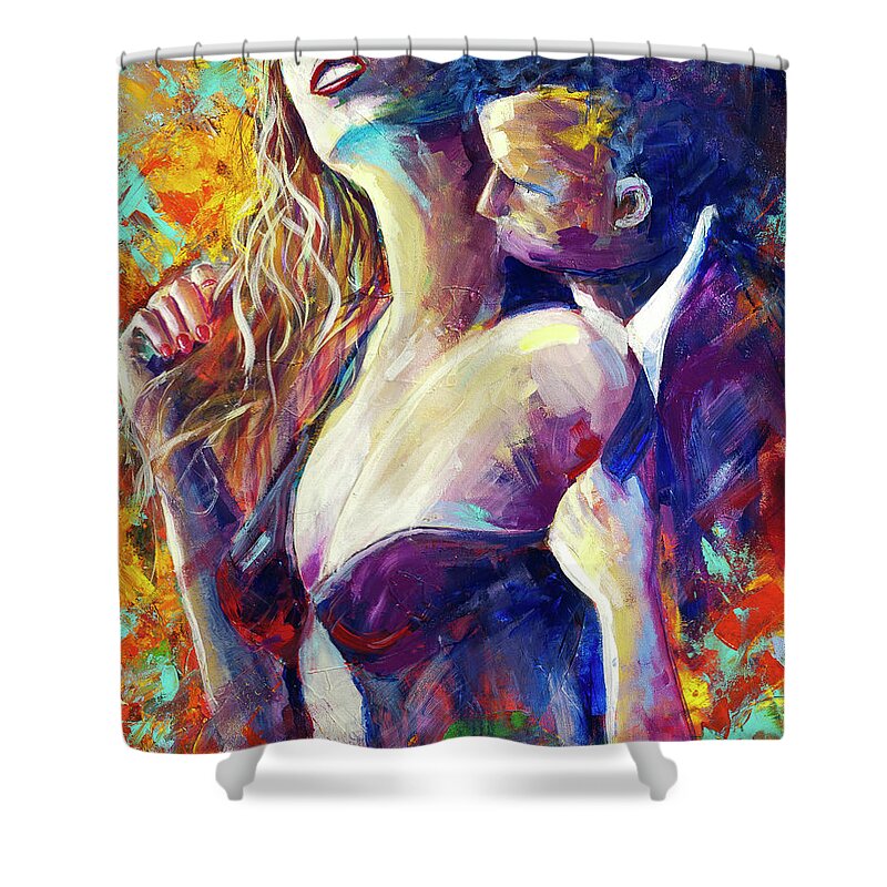 Coupling Making Love Shower Curtain featuring the painting Wonderful Tonight Couple Making Love by Gray Artus