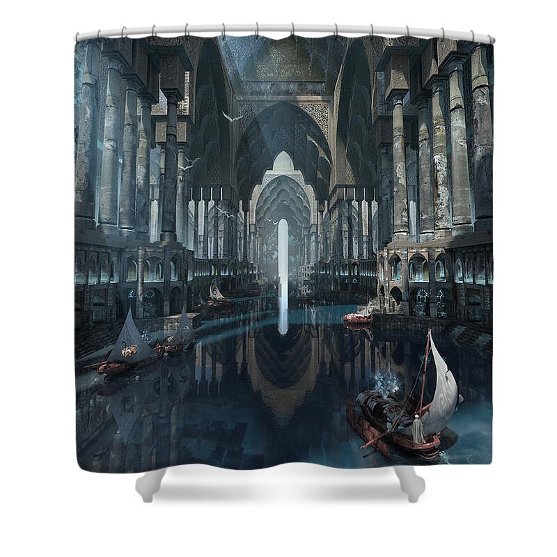 Landscape Shower Curtain featuring the digital art Wonders The Canal Of Isfahan by Te Hu