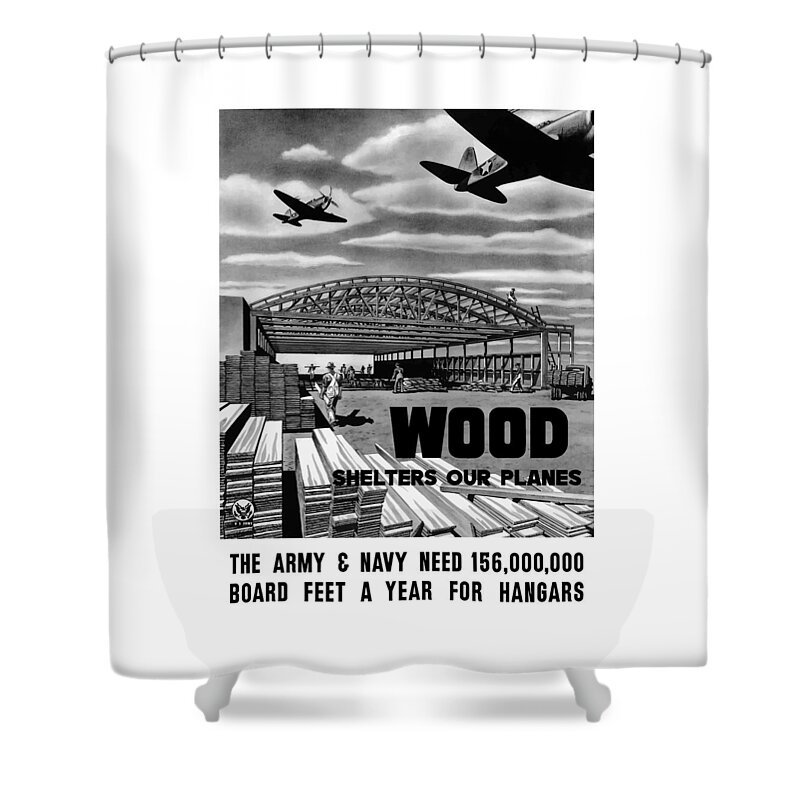 Wwii Shower Curtain featuring the painting Wood Shelters Our Planes - WW2 by War Is Hell Store