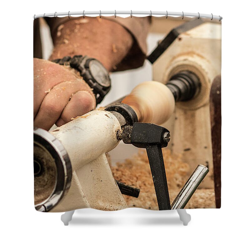Wood Shower Curtain featuring the photograph Wood Turner by Keith Sutton