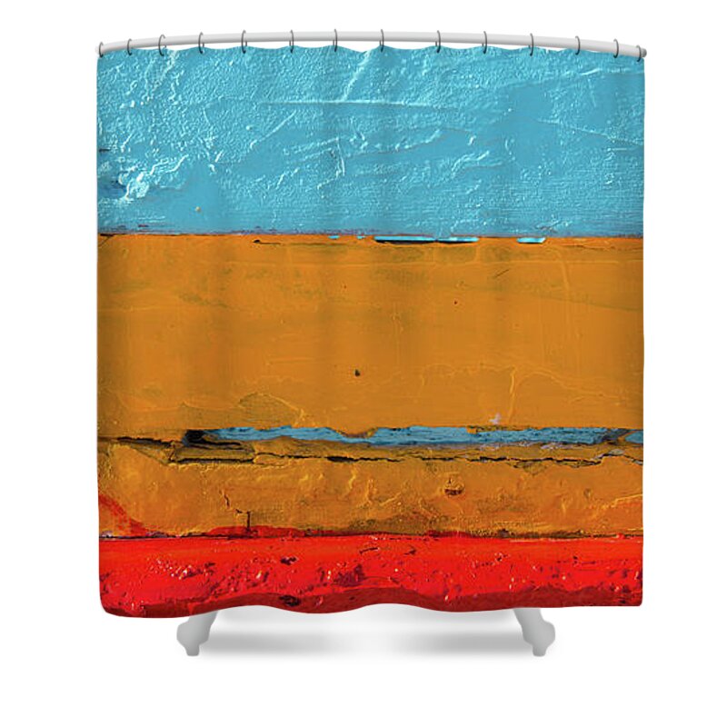 Blue Background Shower Curtain featuring the photograph Blue Yellow and Red art by Michalakis Ppalis
