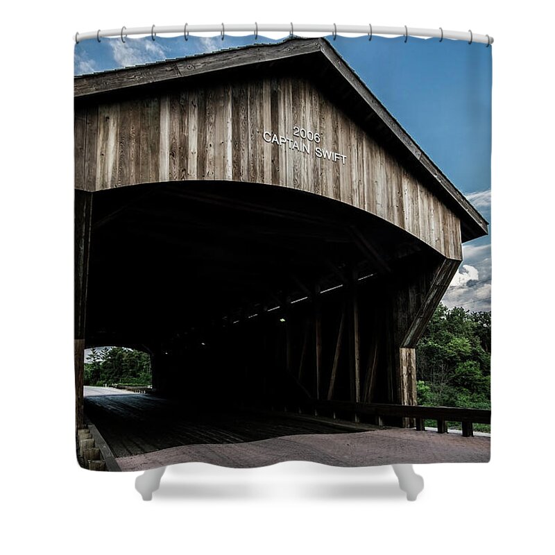 Covered Bridge Shower Curtain featuring the photograph Wooden covered bridge in rural Illinois by Sven Brogren