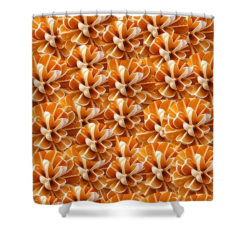 All Products Shower Curtain featuring the mixed media Wooden flower by Lorna Maza