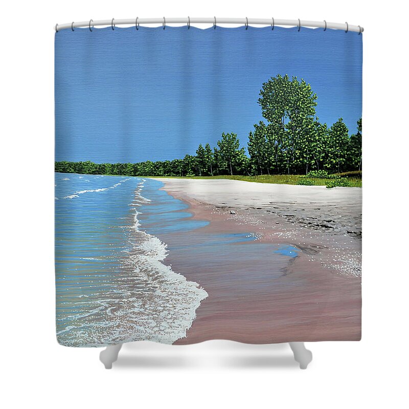 Beach Shower Curtain featuring the painting Woodland Beach by Kenneth M Kirsch
