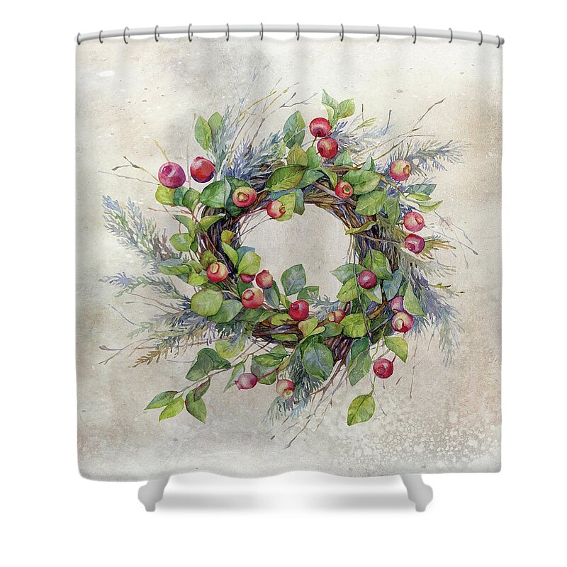 Berries Shower Curtain featuring the digital art Woodland Berry Wreath by Colleen Taylor