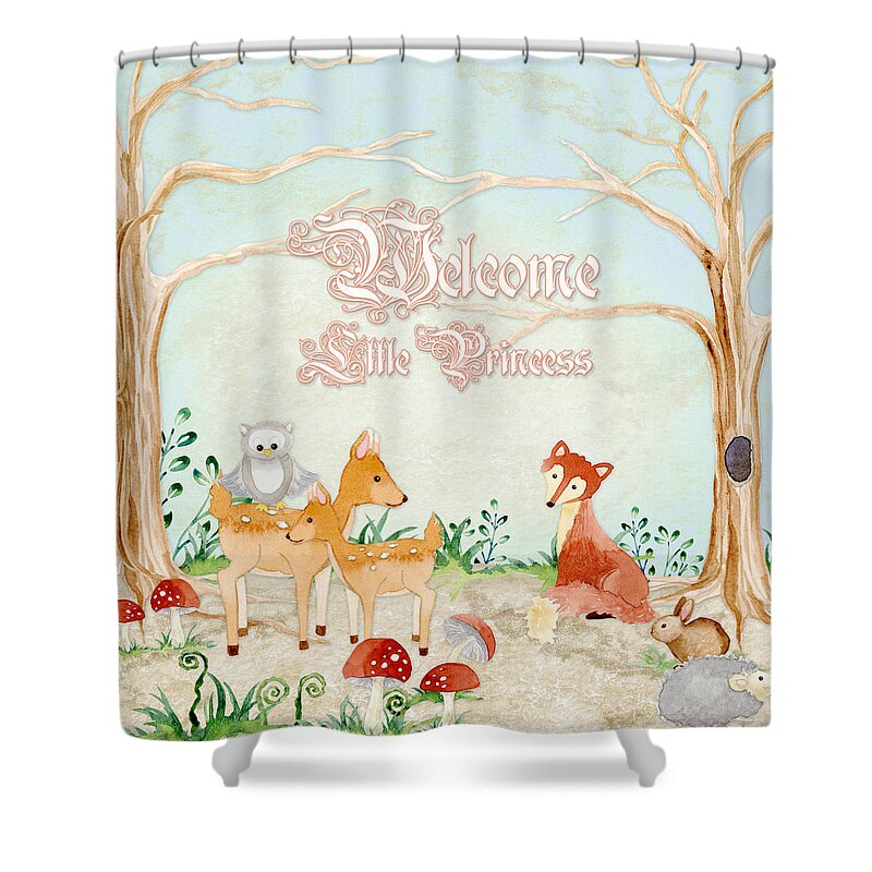 Woodchuck Shower Curtain featuring the painting Woodland Fairy Tale - Welcome Little Princess by Audrey Jeanne Roberts