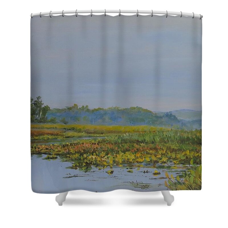 Lake Shower Curtain featuring the painting Woodland Lake by William Brody