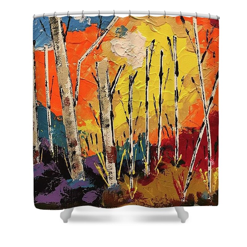 Palette Knife Shower Curtain featuring the painting Woods by Jim McCullaugh