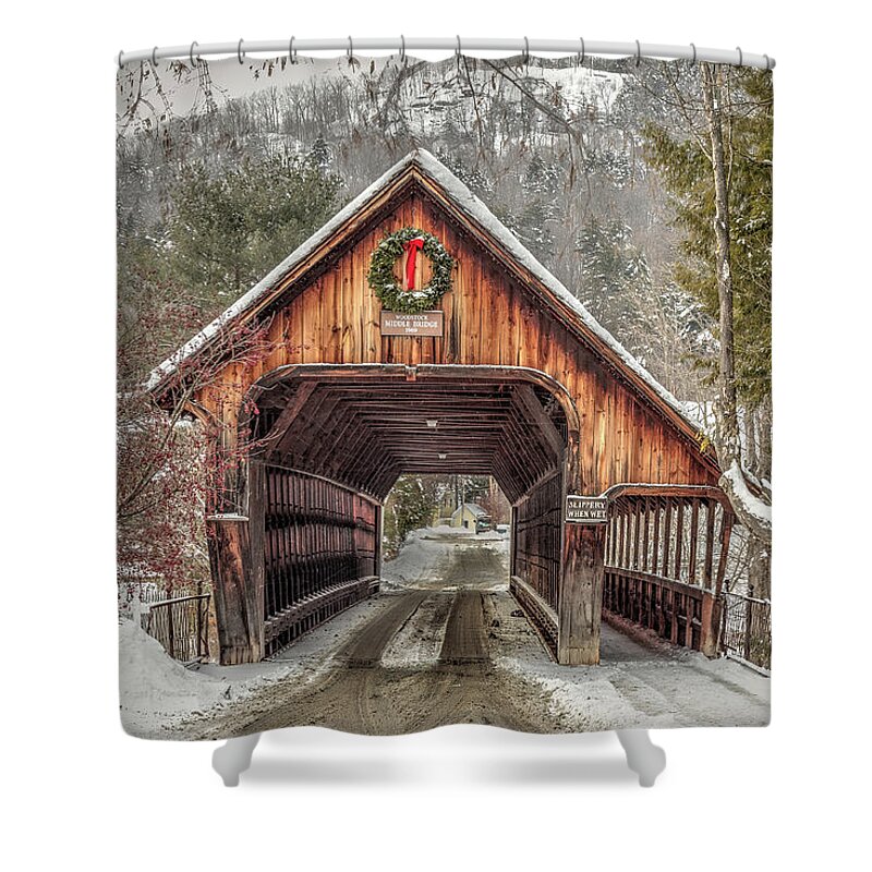 Covered Bridge Shower Curtain featuring the photograph Woodstock Middle Bridge by Rod Best