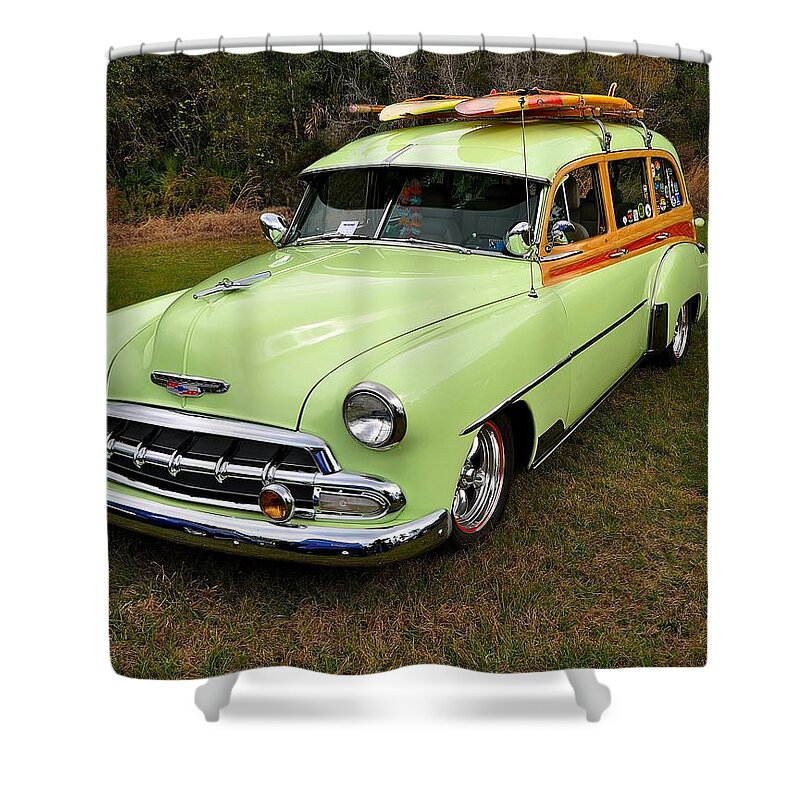 Classic Cars Shower Curtain featuring the photograph Woody by Steve Brown