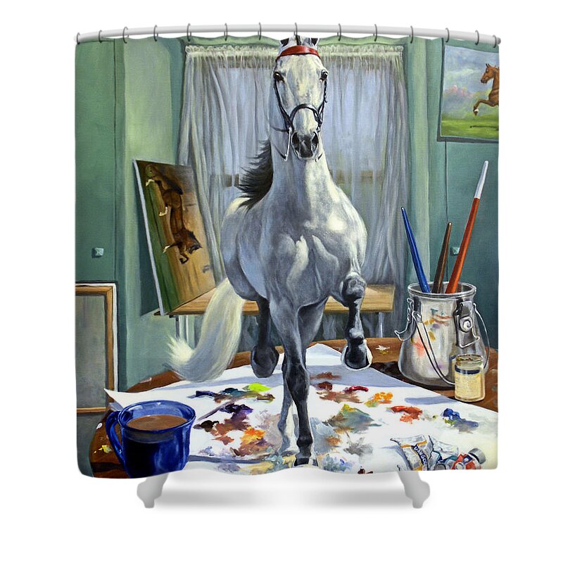 American Saddlebred Art Shower Curtain featuring the painting Work In Progress V by Jeanne Newton Schoborg