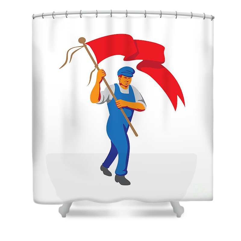 Wpa Shower Curtain featuring the digital art Worker Marching Flag Bearer WPA by Aloysius Patrimonio
