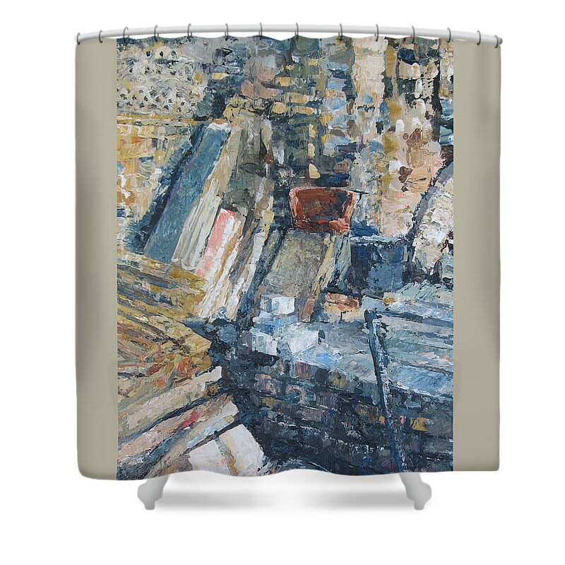 Abstract Shower Curtain featuring the painting Working to Abstraction by Connie Schaertl