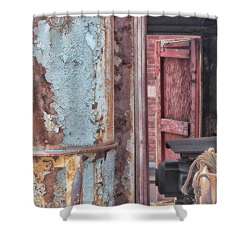 Distressed Metal Shower Curtain featuring the photograph Workroom by Jessica Levant