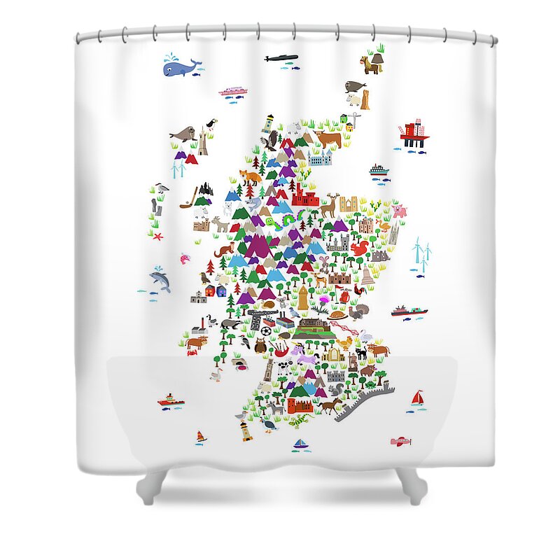  Shower Curtain featuring the digital art world animal map A1 can by Michael Tompsett